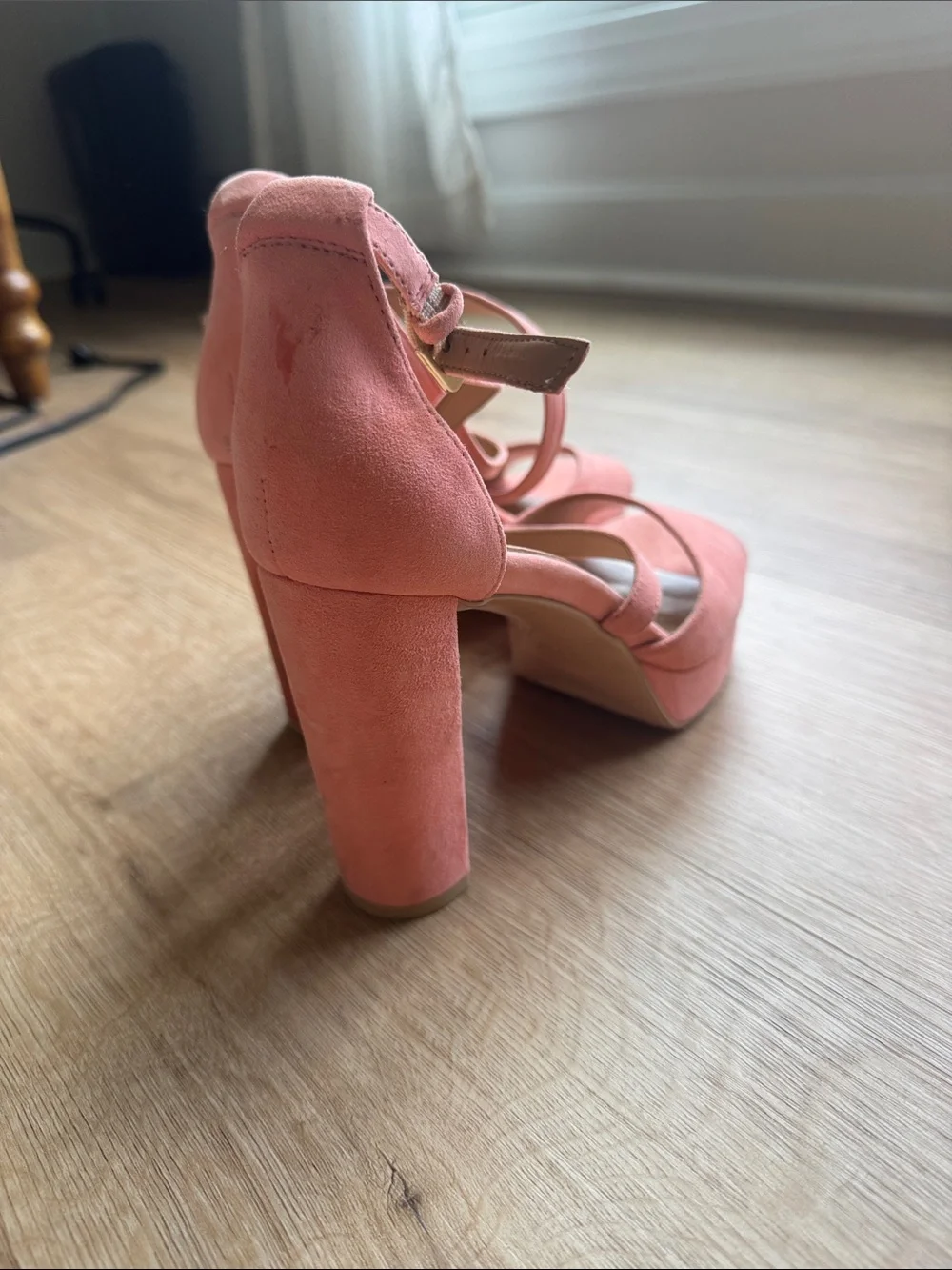 Naturalizer Coral Pink Suede Platform Block Heel Sandals
